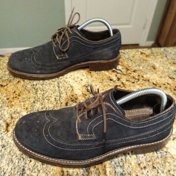 Johnston and Murphy Navy Blue Wingtip Oxfords Nubuck Leather Dress Shoes 8 M - Picture 1 of 13